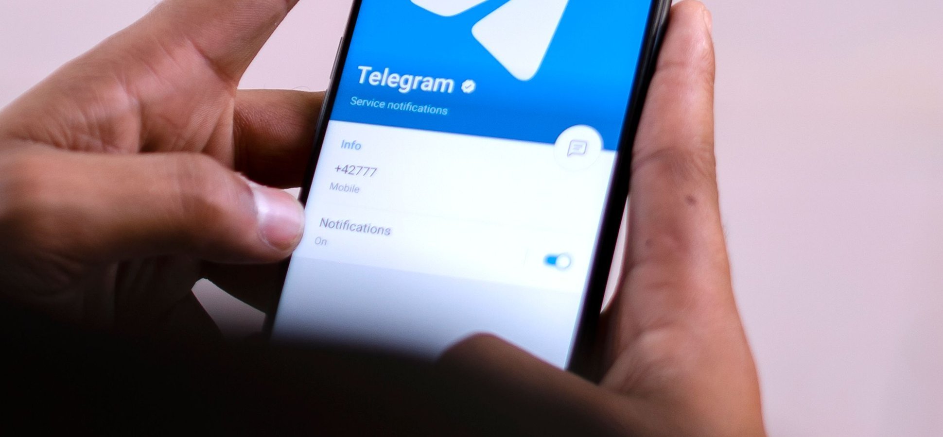 Telegram app open on a smartphone after the t.me domain suspension