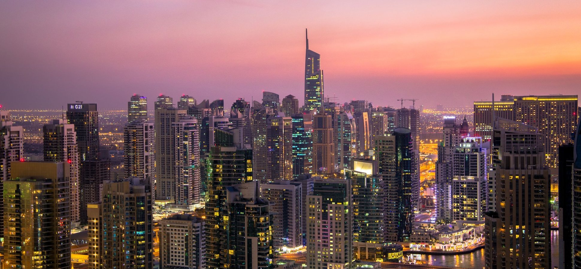 Dubai skyline at dusk, base of the Iran sanctions evasion crypto exchange network tied to Binance